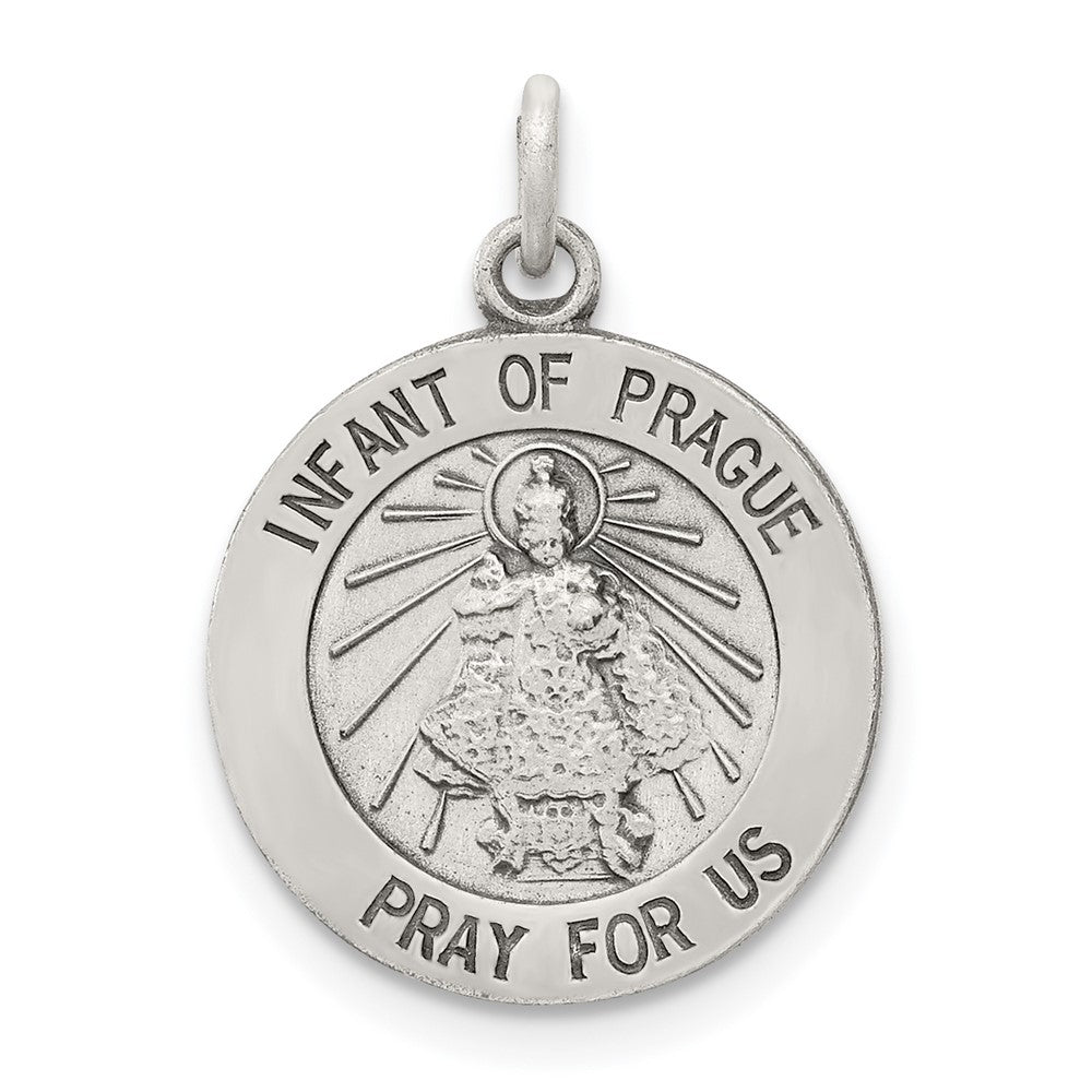 925 Sterling Silver Antiqued Infant of Prague Medal Engravable Charm Pendant Jewelry Gifts (Length 1.25" Width 0.62")