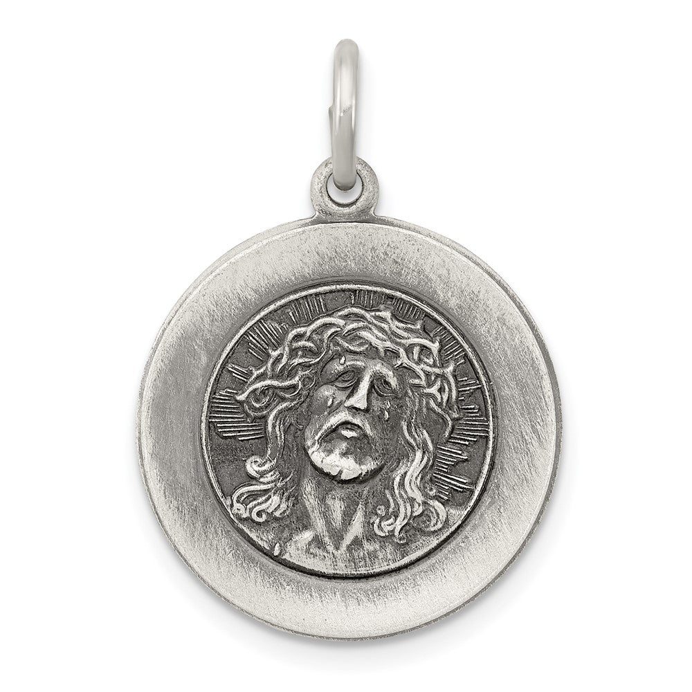 925 Sterling Silver Antiqued Ecce Homo Medal Engravable Charm Pendant Jewelry Gifts (Length 0.98" Width 0.7")