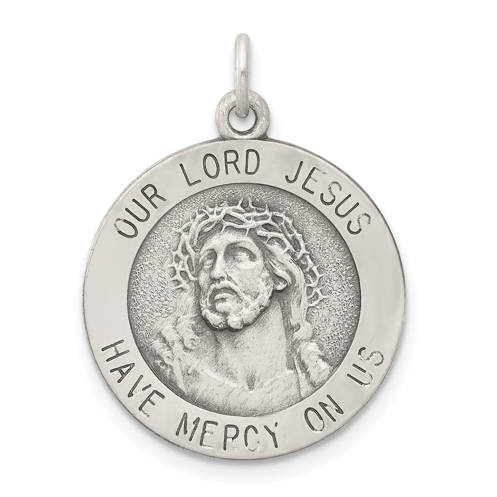 925 Sterling Silver Antiqued Ecce Homo Medal Engravable Charm Pendant Jewelry Gifts (Length 0.9" Width 0.66")
