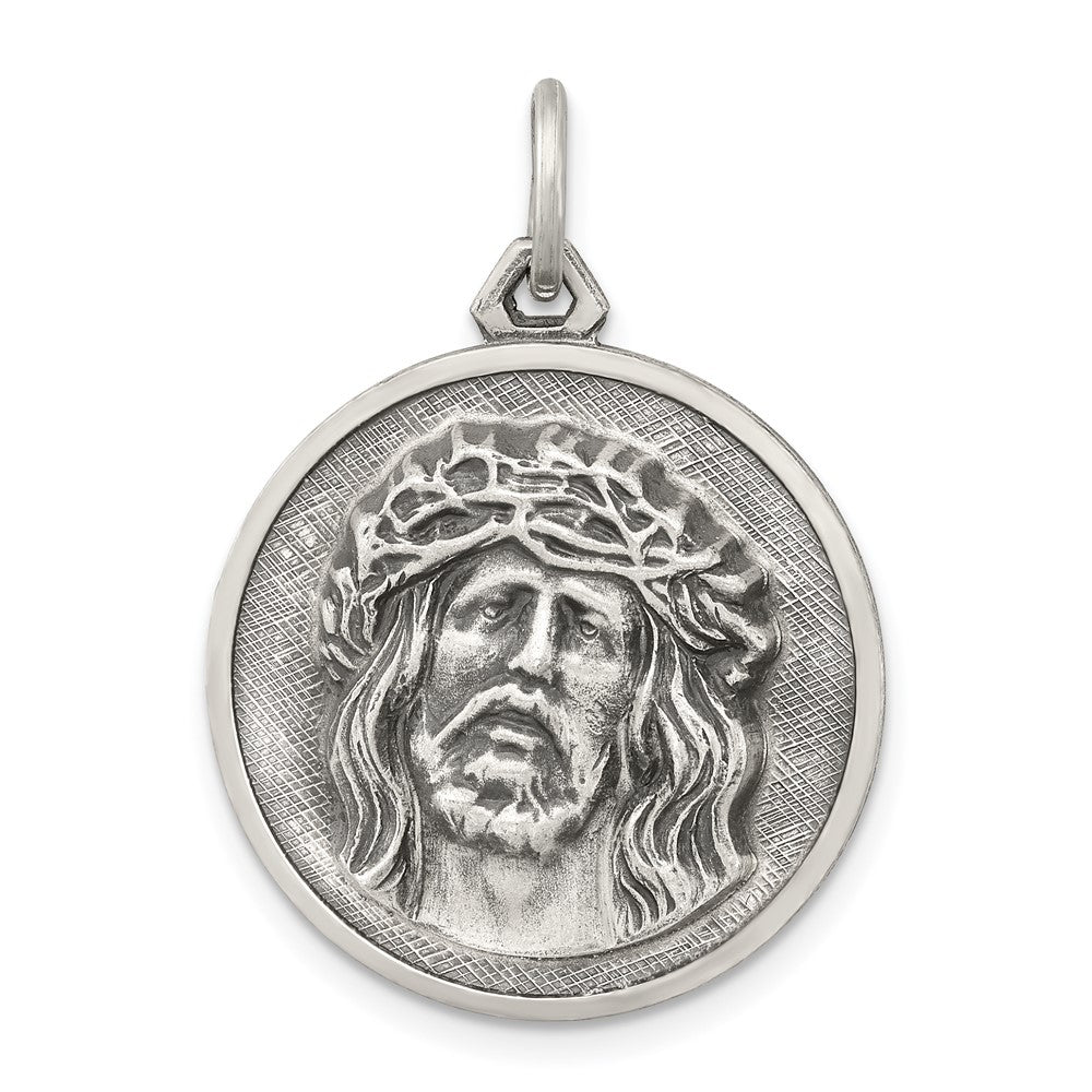 925 Sterling Silver Antiqued Ecce Homo Medal Engravable Charm Pendant Jewelry Gifts (Length 1.13" Width 0.82")