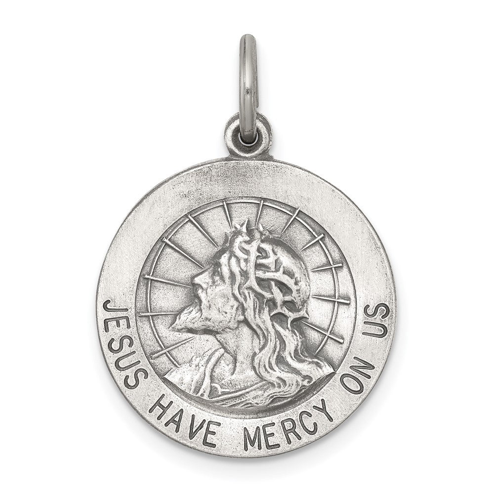 925 Sterling Silver Jesus Have Mercy Medal Engravable Charm Pendant Jewelry Gifts (Length 0.9" Width 0.7")