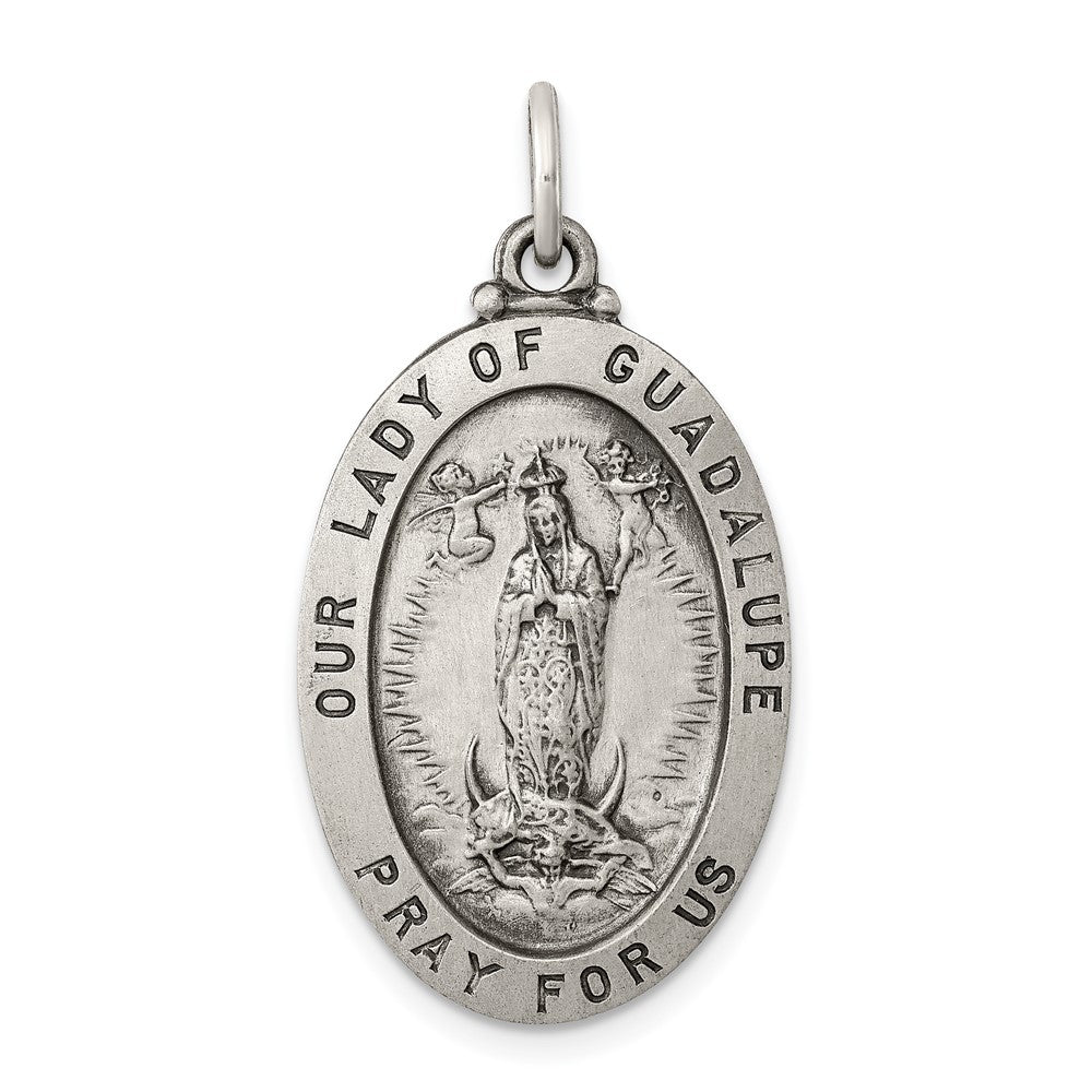925 Sterling Silver Our Lady of Guadalupe Medal Engravable Charm Pendant Jewelry Gifts (Length 1.29" Width 0.7")