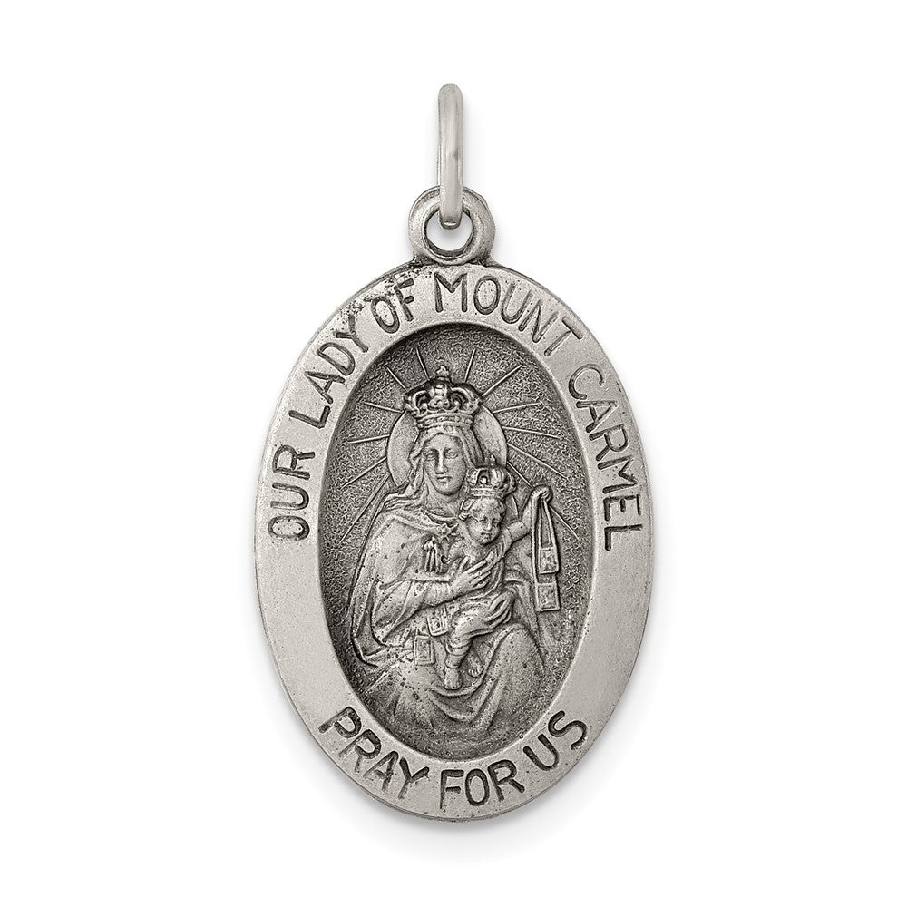 925 Sterling Silver Antiqued Our Lady of Mt.Carmel Medal Engravable Charm Pendant Jewelry Gifts (Length 0.94" Width 0.51")