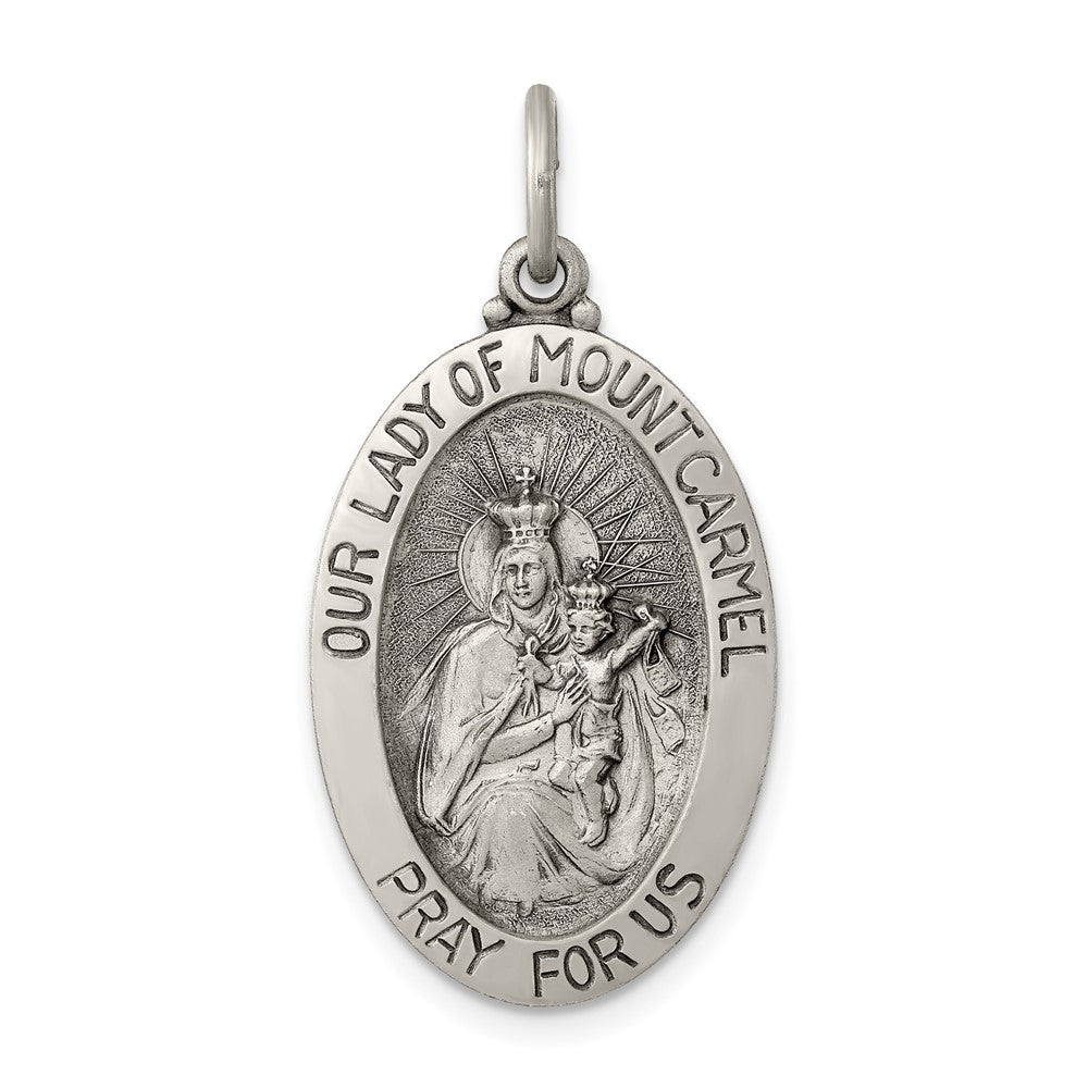 925 Sterling Silver Antiqued Our Lady of Mount Carmel Medal Engravable Charm Pendant Jewelry Gifts (Length 1.21" Width 0.62")