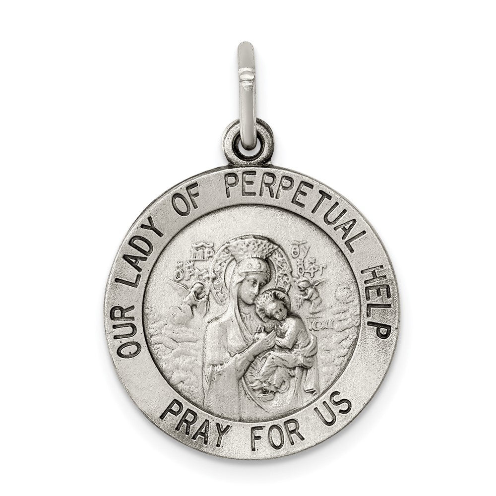 925 Sterling Silver Our Lady of Perpetual Help Round Medal Engravable Charm Pendant Jewelry Gifts (Length 0.94" Width 0.51")