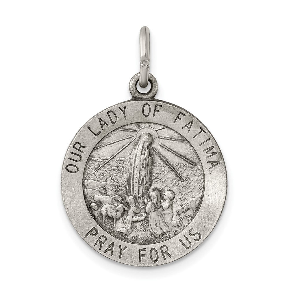 925 Sterling Silver Antiqued Our Lady of Fatima Medal Engravable Charm Pendant Jewelry Gifts (Length 0.82" Width 0.7")