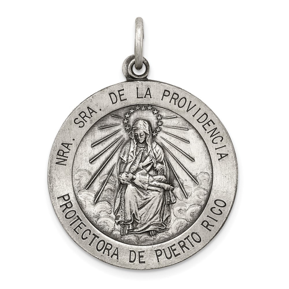 925 Sterling Silver Antiqued De La Providencia Medal Engravable Charm Pendant Jewelry Gifts (Length 1.01" Width 0.74")