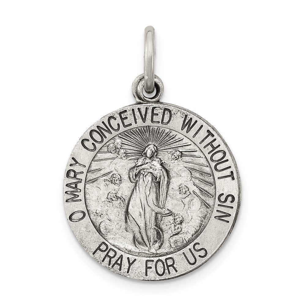 925 Sterling Silver Antiqued Blessed Mother Medal Engravable Charm Pendant Jewelry Gifts (Length 0.98" Width 0.74")