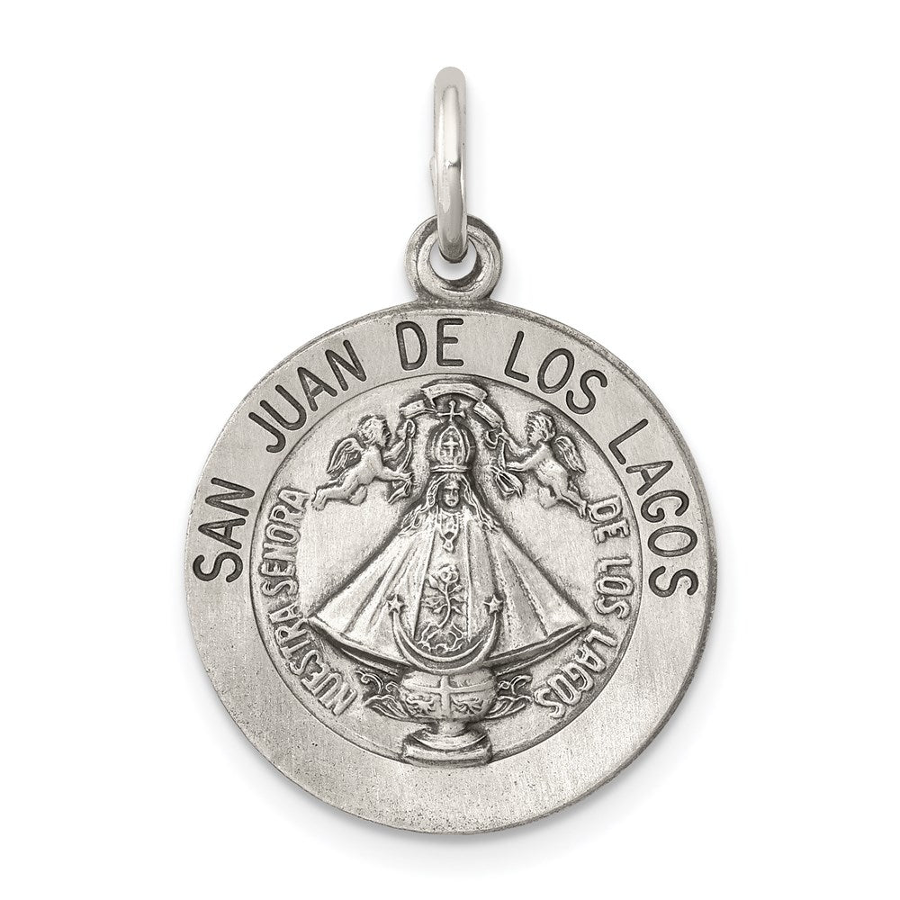 925 Sterling Silver Antiqued San Juan Los Lagos Medal Engravable Charm Pendant Jewelry Gifts (Length 1.01" Width 0.62")