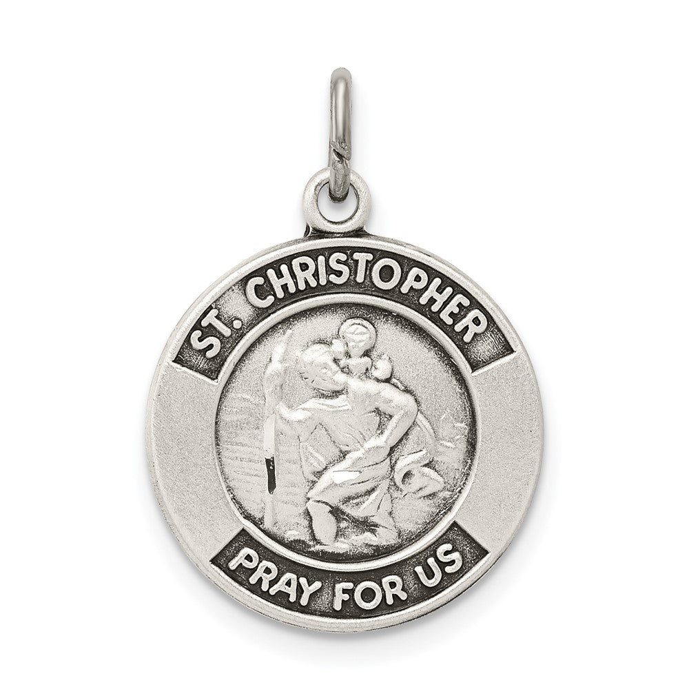 925 Sterling Silver Antiqued St. Christopher Medal Engravable Charm Pendant Jewelry Gifts (Length 0.86" Width 0.62")