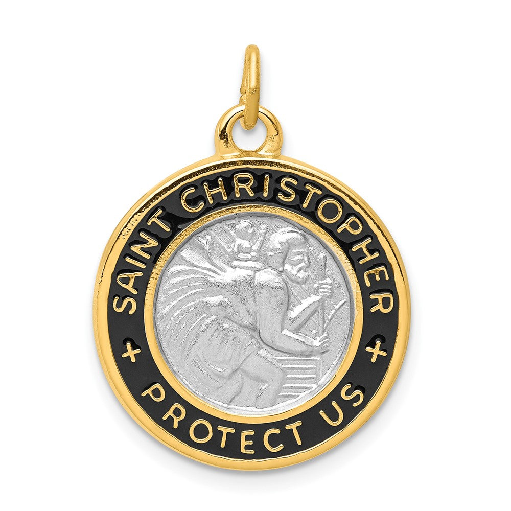 925 Sterling Silver 18k plated Epoxy St. ChristopherEngravable Charm Pendant Jewelry Gifts (Length 0.98" Width 0.78")