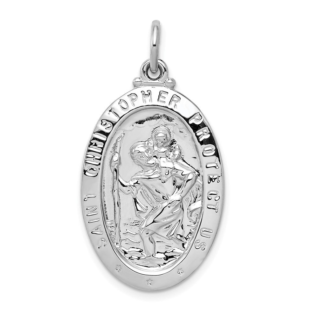 925 Sterling Silver Saint Christopher Medal Engravable Charm Pendant Jewelry Gifts (Length 1.21" Width 0.78")