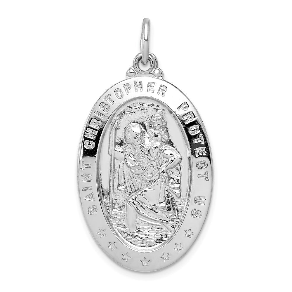 925 Sterling Silver Saint Christopher Medal Engravable Charm Pendant Jewelry Gifts (Length 1.56" Width 0.78")