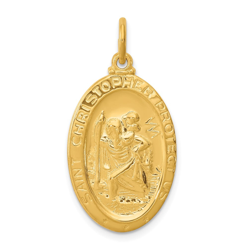 24k Gold plated 925 Sterling Silver Saint Christopher Medal Engravable Charm Pendant Jewelry Gifts (Length 1.17" Width 0.62")