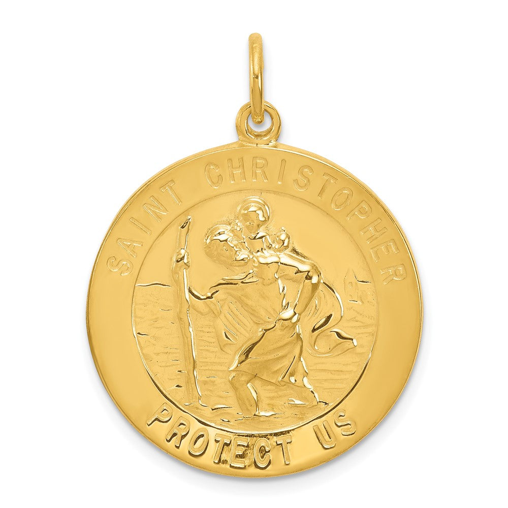 24k Gold plated 925 Sterling Silver St. Christopher Medal Engravable Charm Pendant Jewelry Gifts (Length 1.25" Width 0.78")