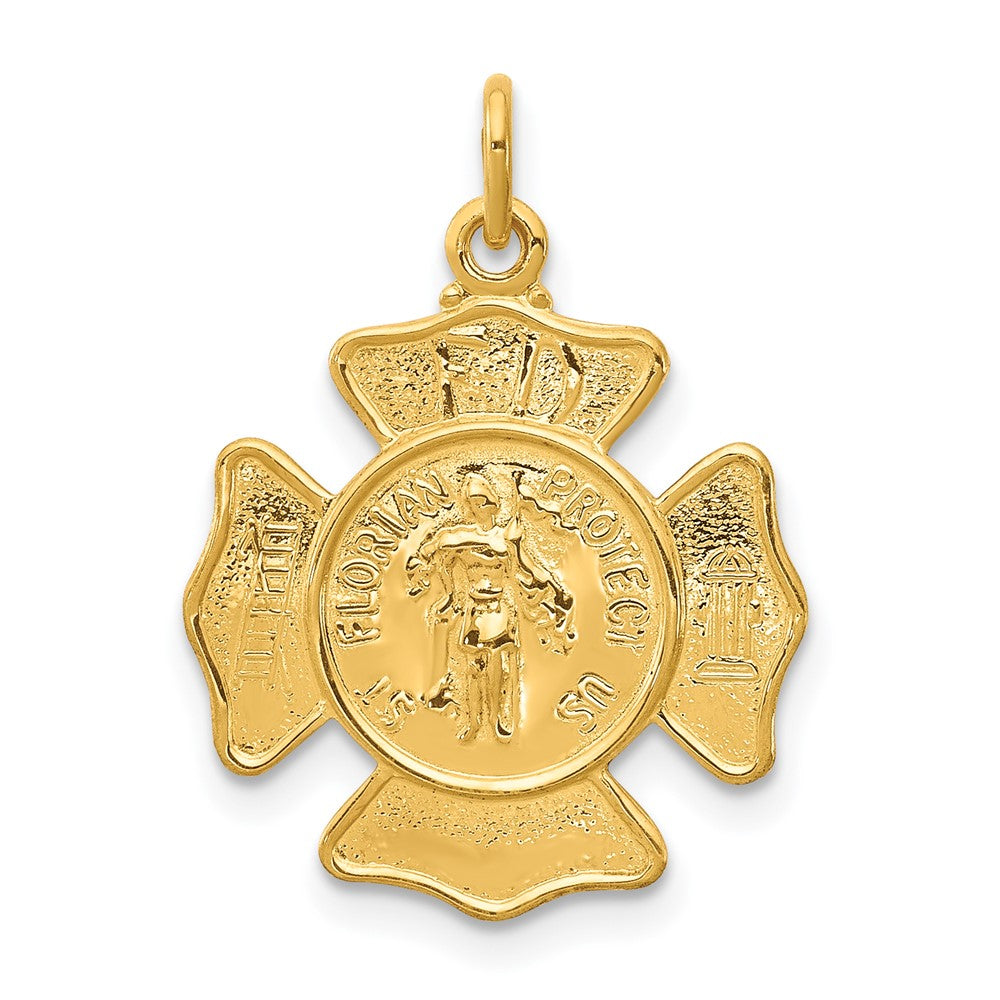 24k Gold plated 925 Sterling Silver Saint Florian Fireman's Badge Medal Engravable Charm Pendant Jewelry Gifts (Length 0.98" Width 0.66")