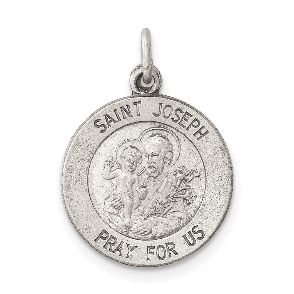 925 Sterling Silver Antiqued Saint Joseph Medal Engravable Charm Pendant Jewelry Gifts (Length 0.78" Width 0.59")