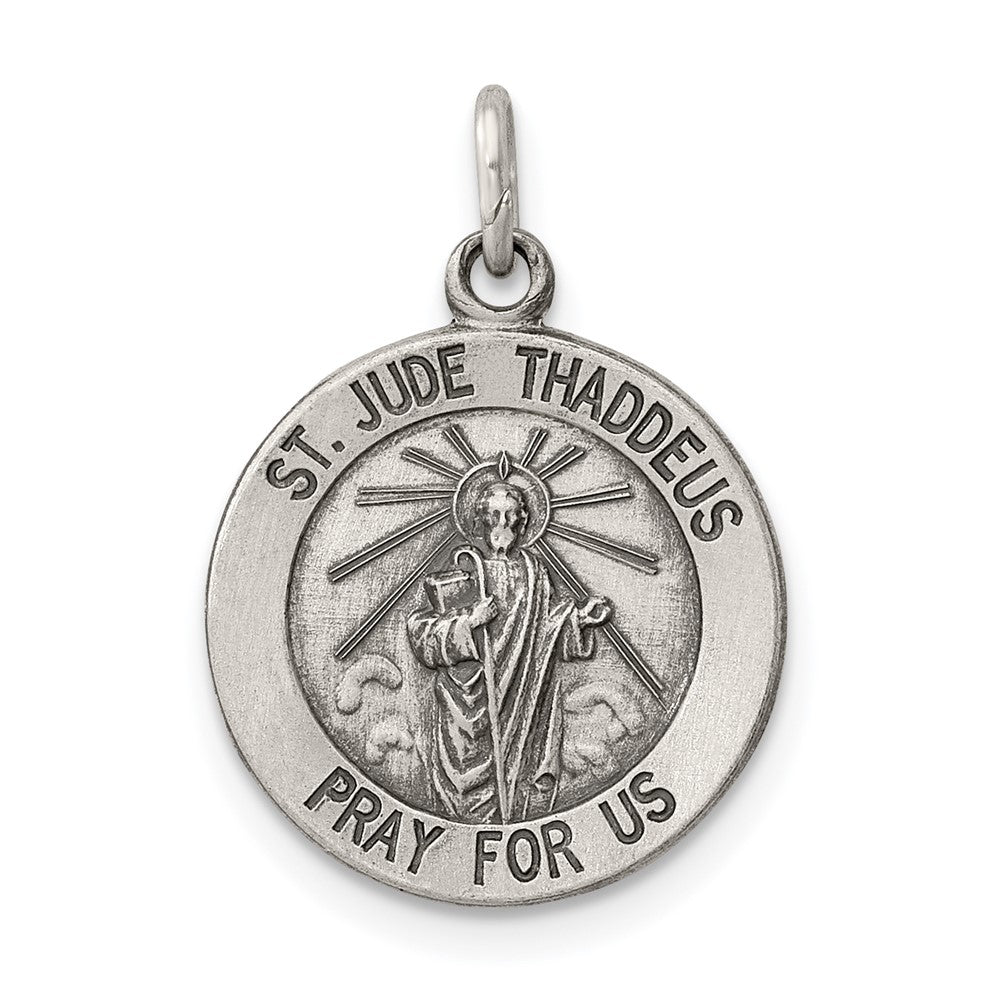925 Sterling Silver Antiqued Saint Jude Thaddeus Medal Engravable Charm Pendant Jewelry Gifts (Length 0.78" Width 0.59")