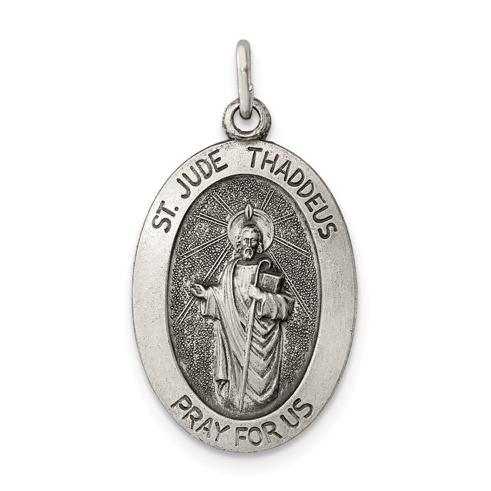 925 Sterling Silver Antiqued Saint Jude Thaddeus Medal Engravable Charm Pendant Jewelry Gifts (Length 0.98" Width 0.78")