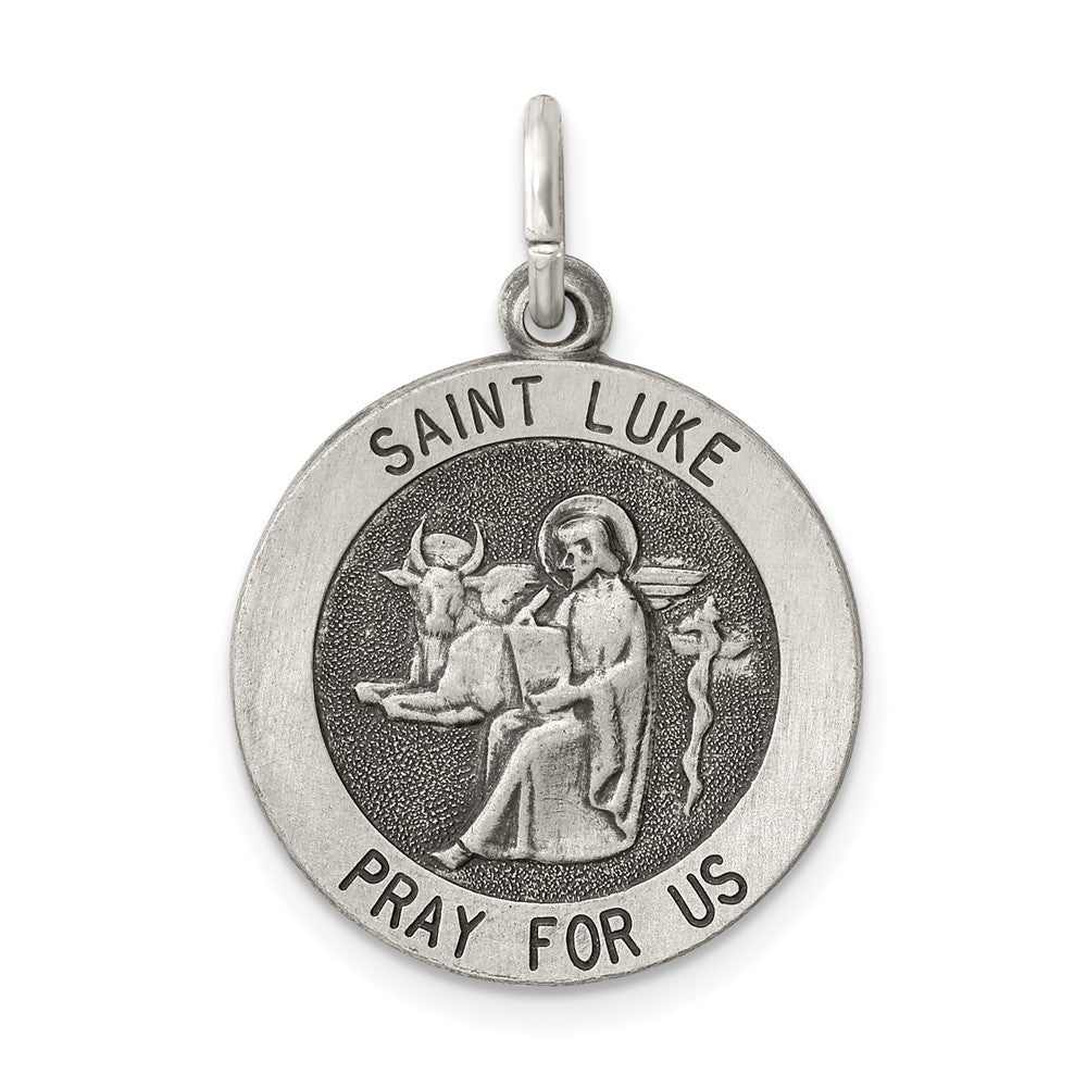 925 Sterling Silver Antiqued Saint Luke Medal Engravable Charm Pendant Jewelry Gifts (Length 1.01" Width 0.78")