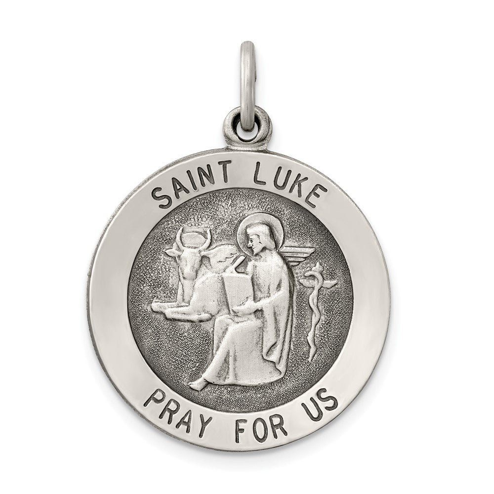 925 Sterling Silver Antiqued Saint Luke Medal Engravable Charm Pendant Jewelry Gifts (Length 1.17" Width 0.86")