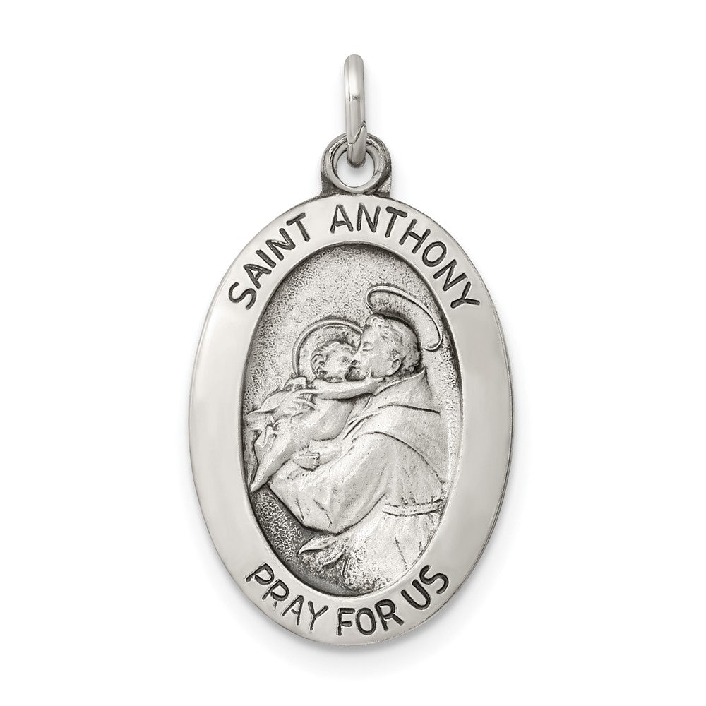 925 Sterling Silver Antiqued Saint Anthony Medal Engravable Charm Pendant Jewelry Gifts (Length 0.98" Width 0.59")
