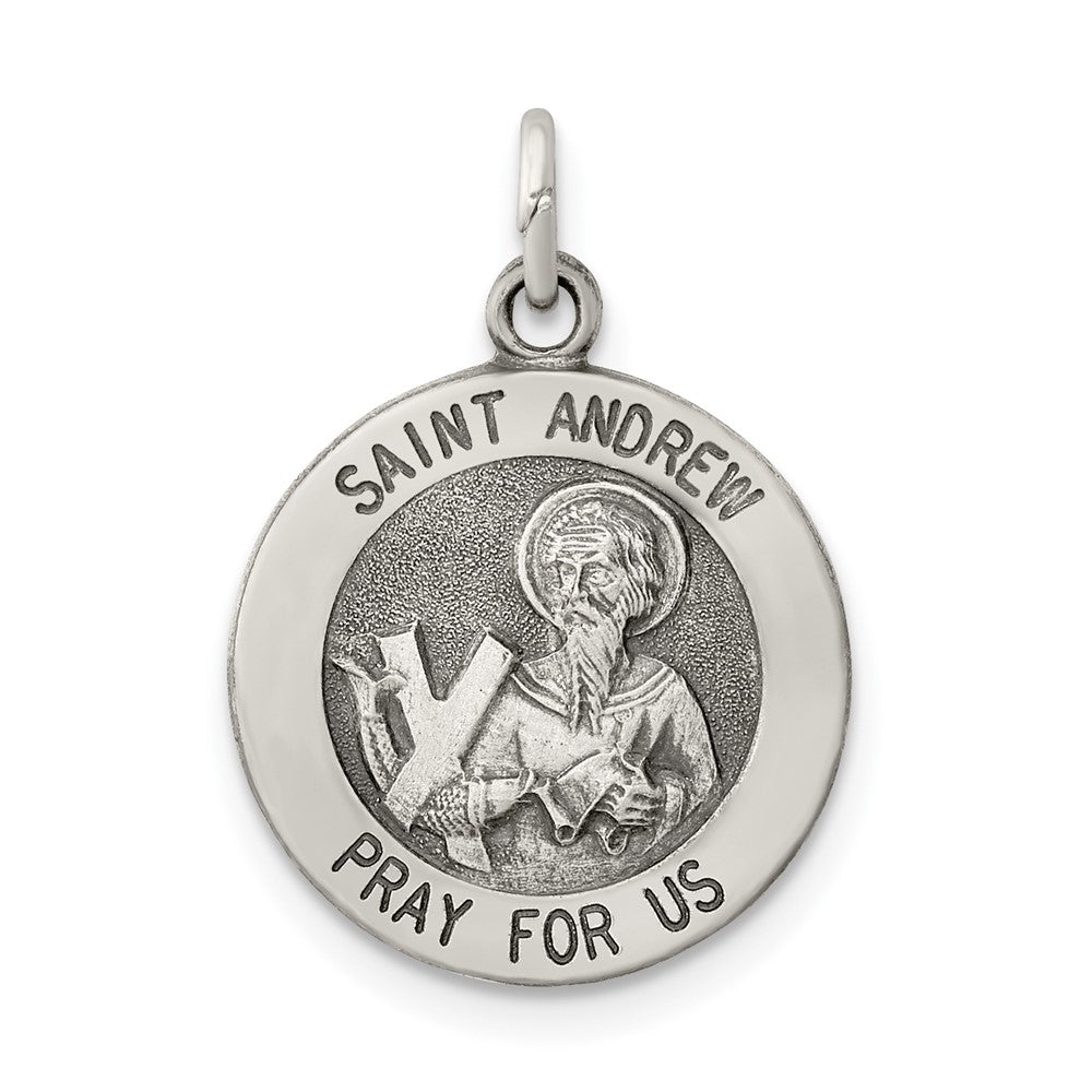 925 Sterling Silver Antiqued Saint Andrew Medal Engravable Charm Pendant Jewelry Gifts (Length 0.82" Width 0.59")