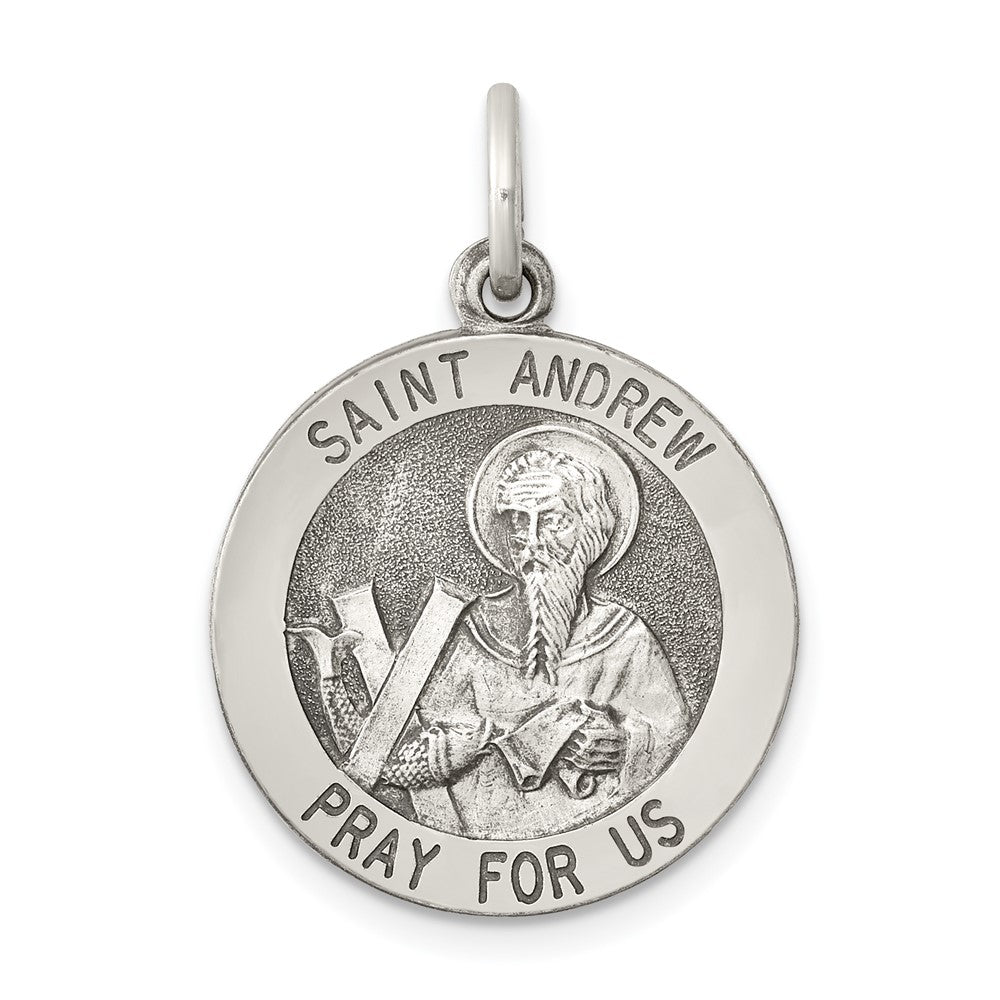 925 Sterling Silver Antiqued Saint Andrew Medal Engravable Charm Pendant Jewelry Gifts (Length 1.01" Width 0.78")
