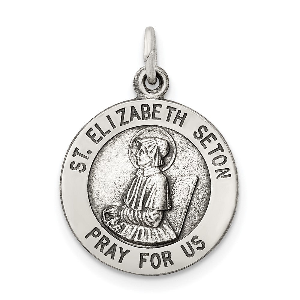 925 Sterling Silver Antiqued Saint Elizabeth Seton Medal Engravable Charm Pendant Jewelry Gifts (Length 0.78" Width 0.59")