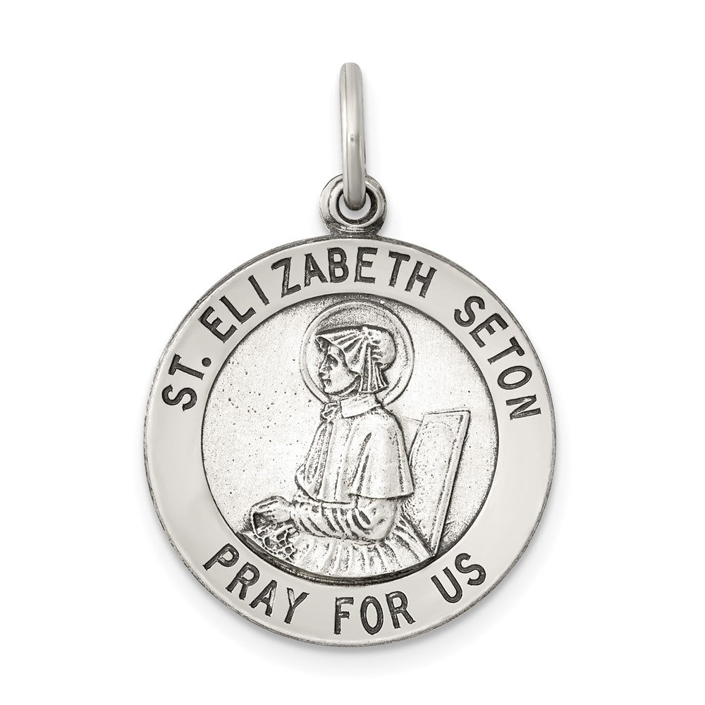 925 Sterling Silver Antiqued Saint Elizabeth Seton Medal Engravable Charm Pendant Jewelry Gifts (Length 0.86" Width 0.78")