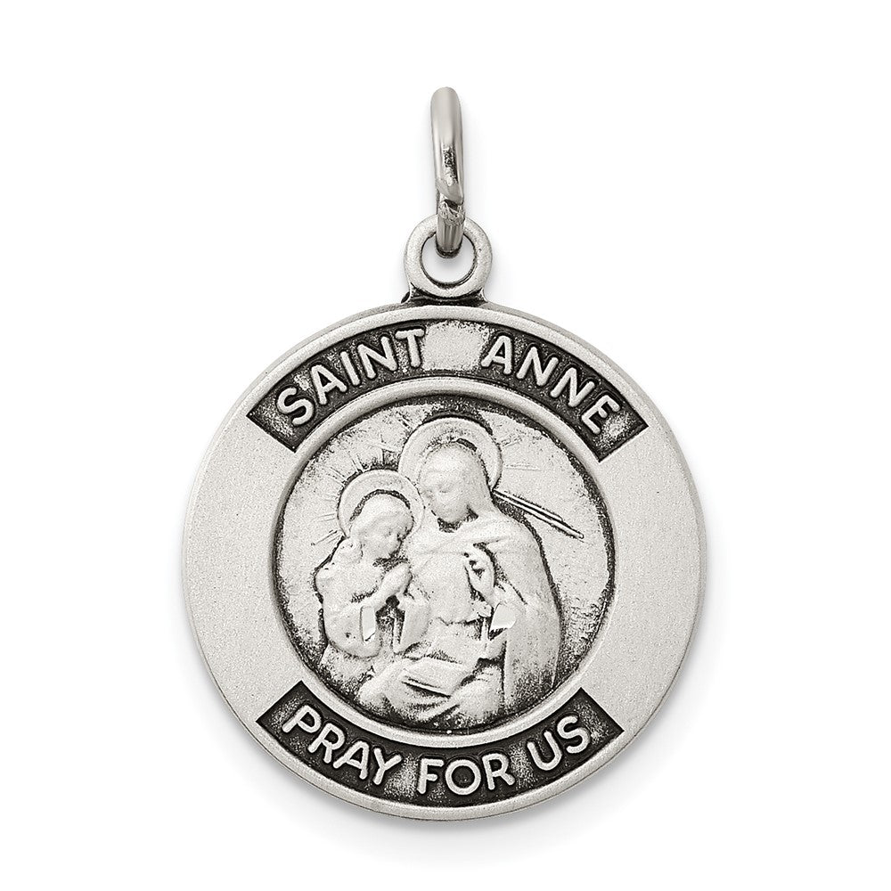 925 Sterling Silver Antiqued Saint Anne Medal Engravable Charm Pendant Jewelry Gifts (Length 1.01" Width 0.82")
