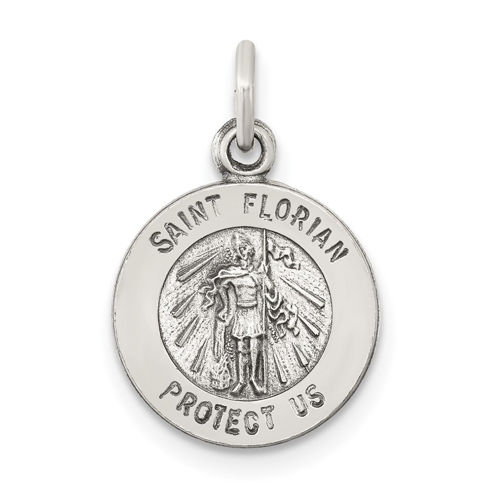 925 Sterling Silver Antiqued Saint Florian Medal Engravable Charm Pendant Jewelry Gifts (Length 0.7" Width 0.47")