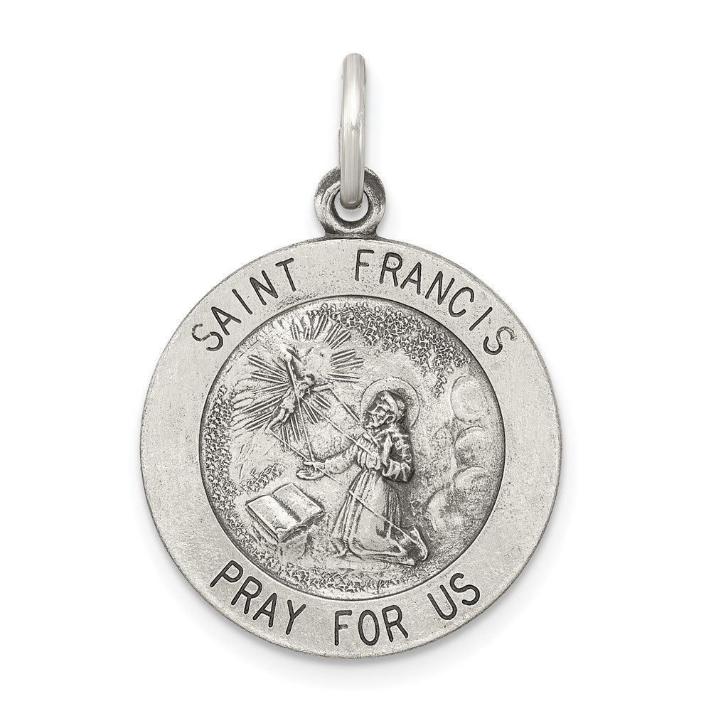 925 Sterling Silver Antiqued Saint Francis Medal Engravable Charm Pendant Jewelry Gifts (Length 0.98" Width 0.78")