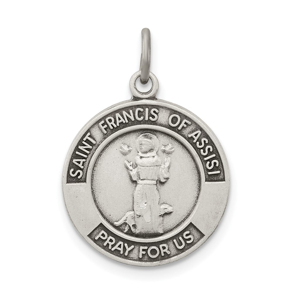 925 Sterling Silver Antiqued Saint Francis of Assisi Medal Engravable Charm Pendant Jewelry Gifts (Length 0.86" Width 0.66")