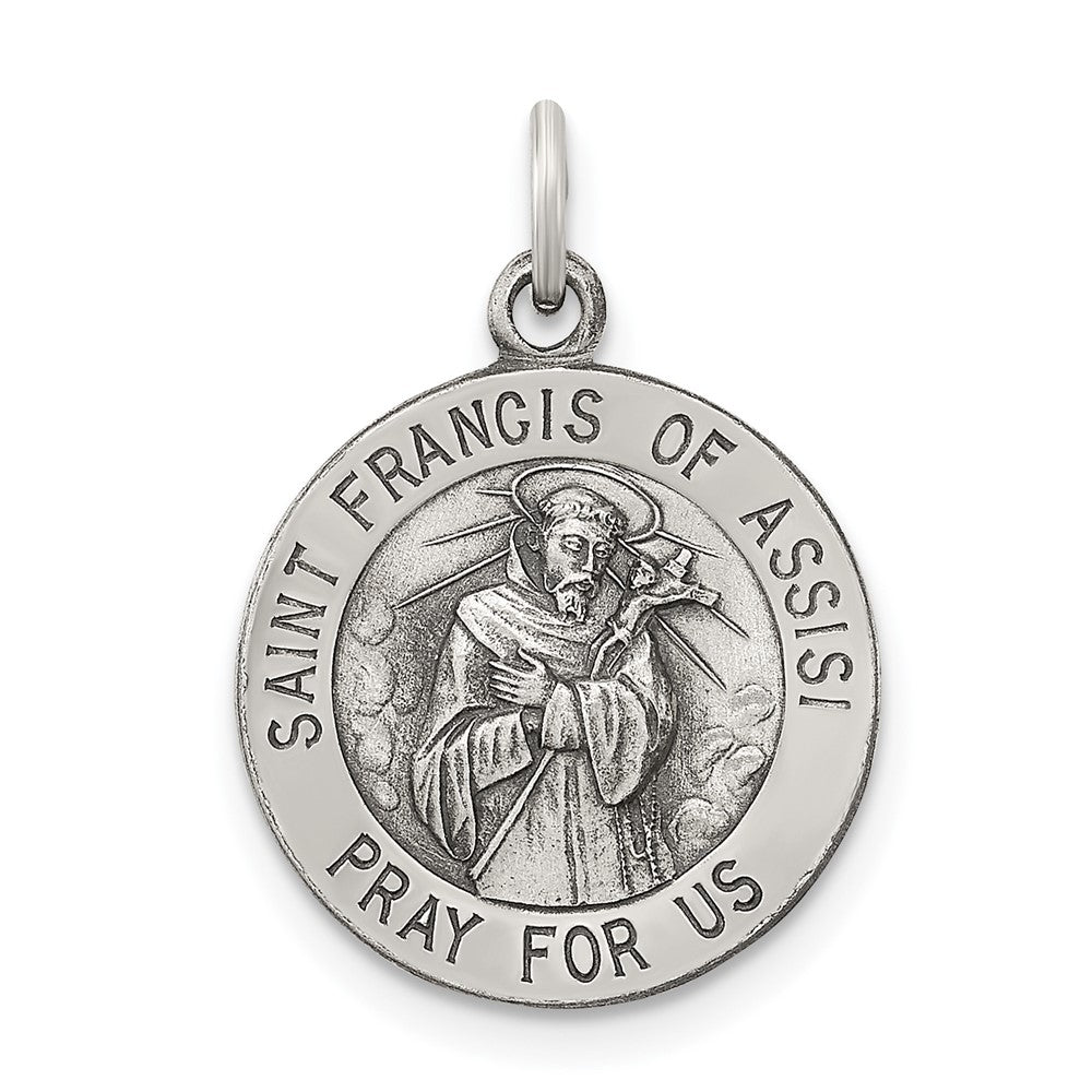 925 Sterling Silver Antiqued Saint Francis of Assisi Medal Engravable Charm Pendant Jewelry Gifts (Length 0.78" Width 0.62")