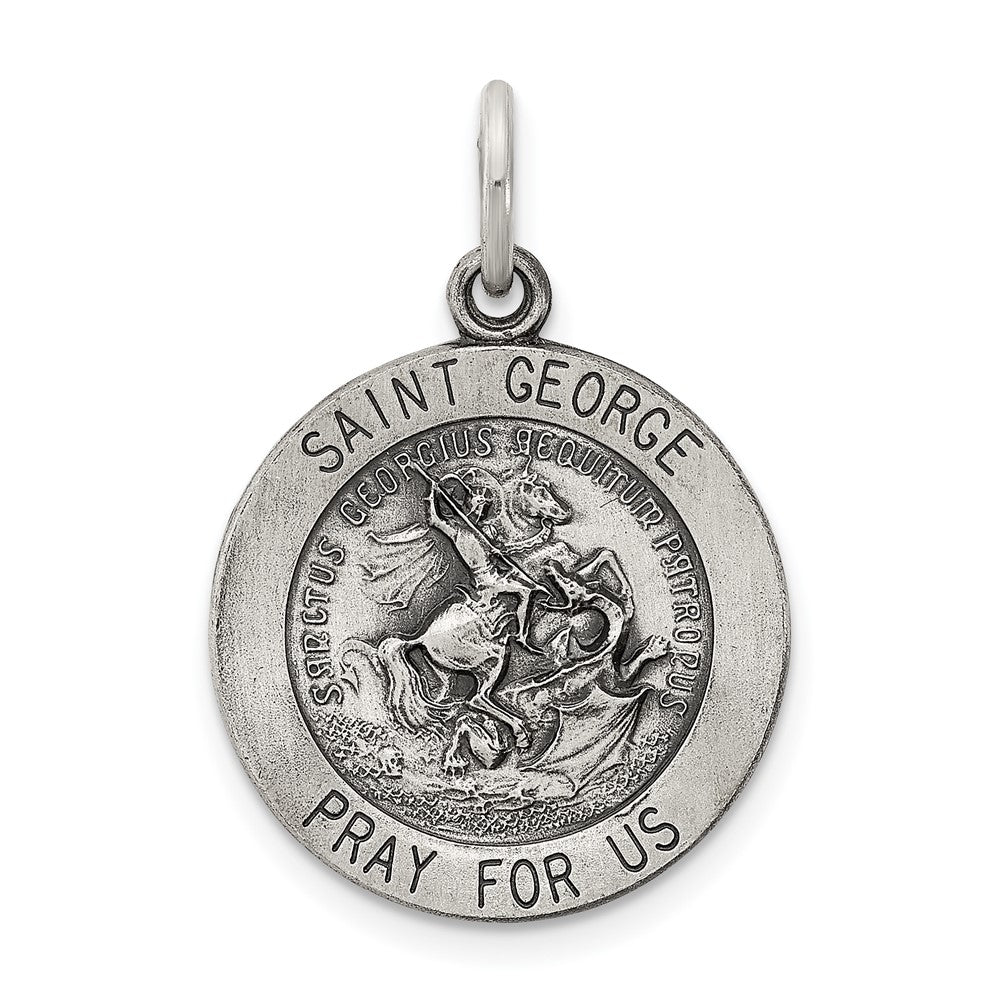 925 Sterling Silver Antiqued Saint George Medal Engravable Charm Pendant Jewelry Gifts (Length 0.98" Width 0.78")