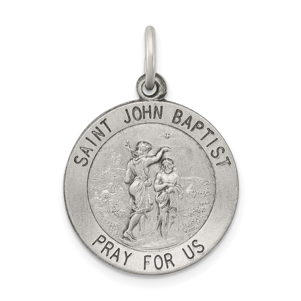 925 Sterling Silver Antiqued Saint John the Baptist Medal Engravable Charm Pendant Jewelry Gifts (Length 0.98" Width 0.78")