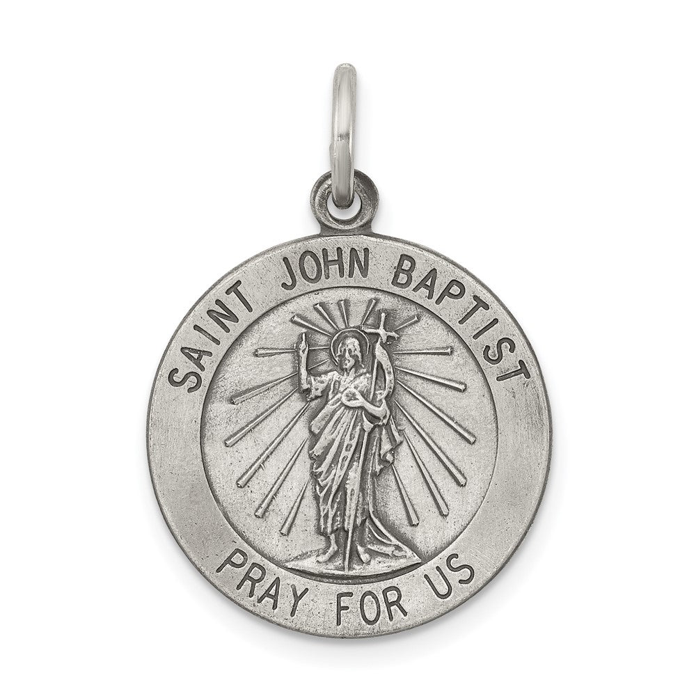 925 Sterling Silver Antiqued Saint John the Baptist Medal Engravable Charm Pendant Jewelry Gifts (Length 0.98" Width 0.78")