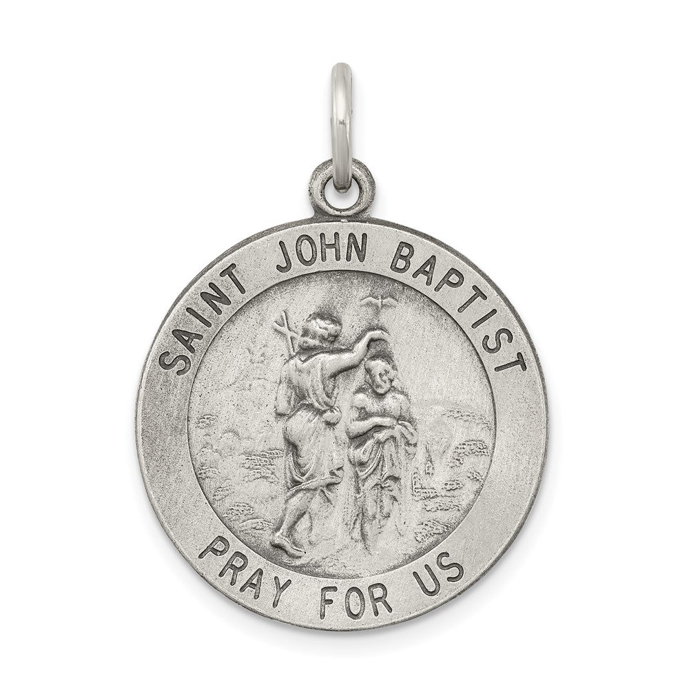 925 Sterling Silver Antiqued Saint John the Baptist Medal Engravable Charm Pendant Jewelry Gifts (Length 1.17" Width 0.86")