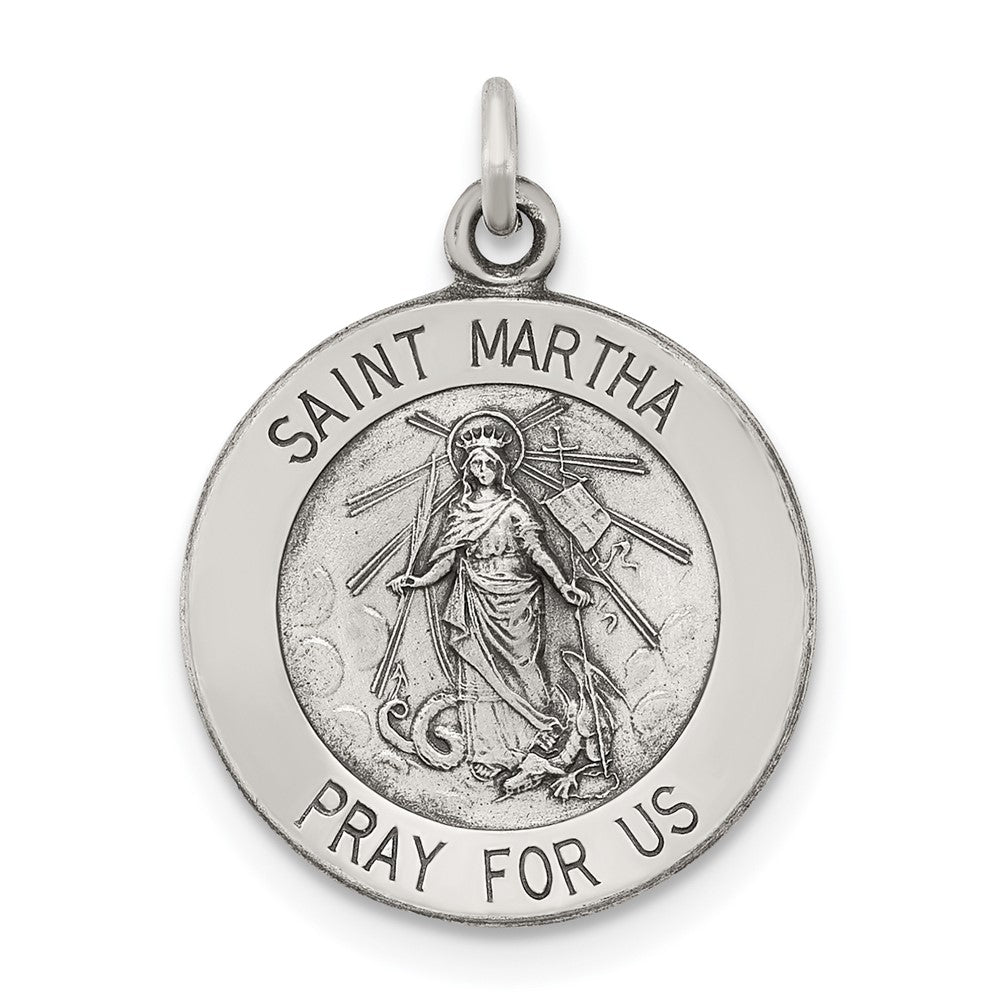 925 Sterling Silver Antiqued Saint Martha Medal Engravable Charm Pendant Jewelry Gifts (Length 0.82" Width 0.59")