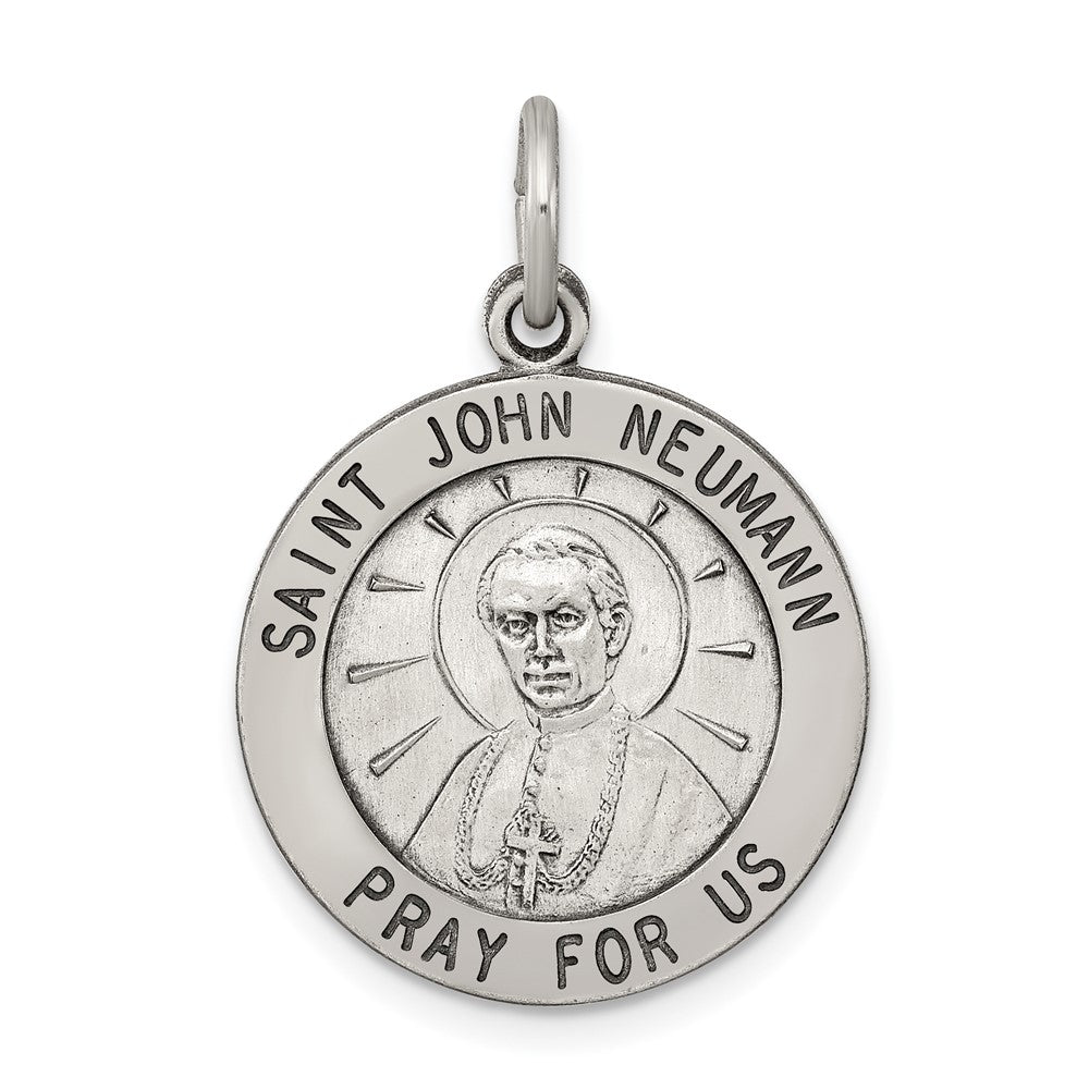 925 Sterling Silver Antiqued Saint John Neumann Medal Engravable Charm Pendant Jewelry Gifts (Length 0.98" Width 0.78")