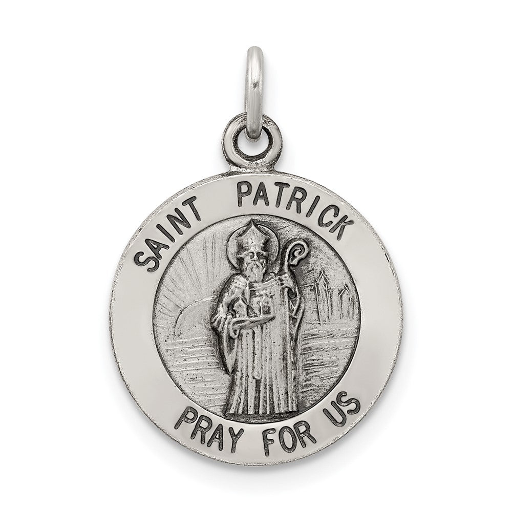 925 Sterling Silver Saint Patrick Medal Engravable Charm Pendant Jewelry Gifts (Length 0.78" Width 0.59")
