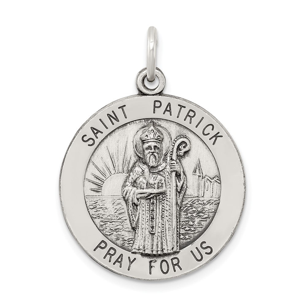 925 Sterling Silver Antiqued Saint Patrick Medal Engravable Charm Pendant Jewelry Gifts (Length 1.21" Width 0.82")