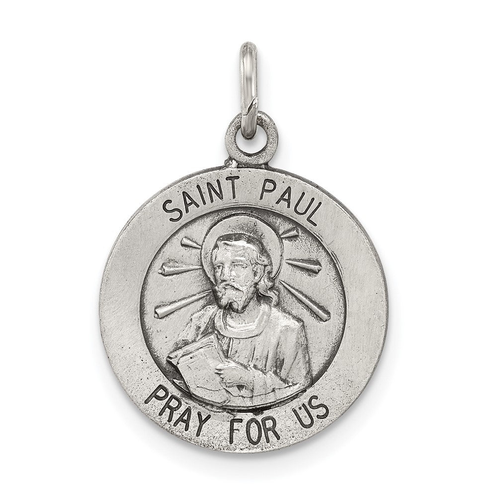 925 Sterling Silver Antiqued Saint Paul Medal Engravable Charm Pendant Jewelry Gifts (Length 0.78" Width 0.59")