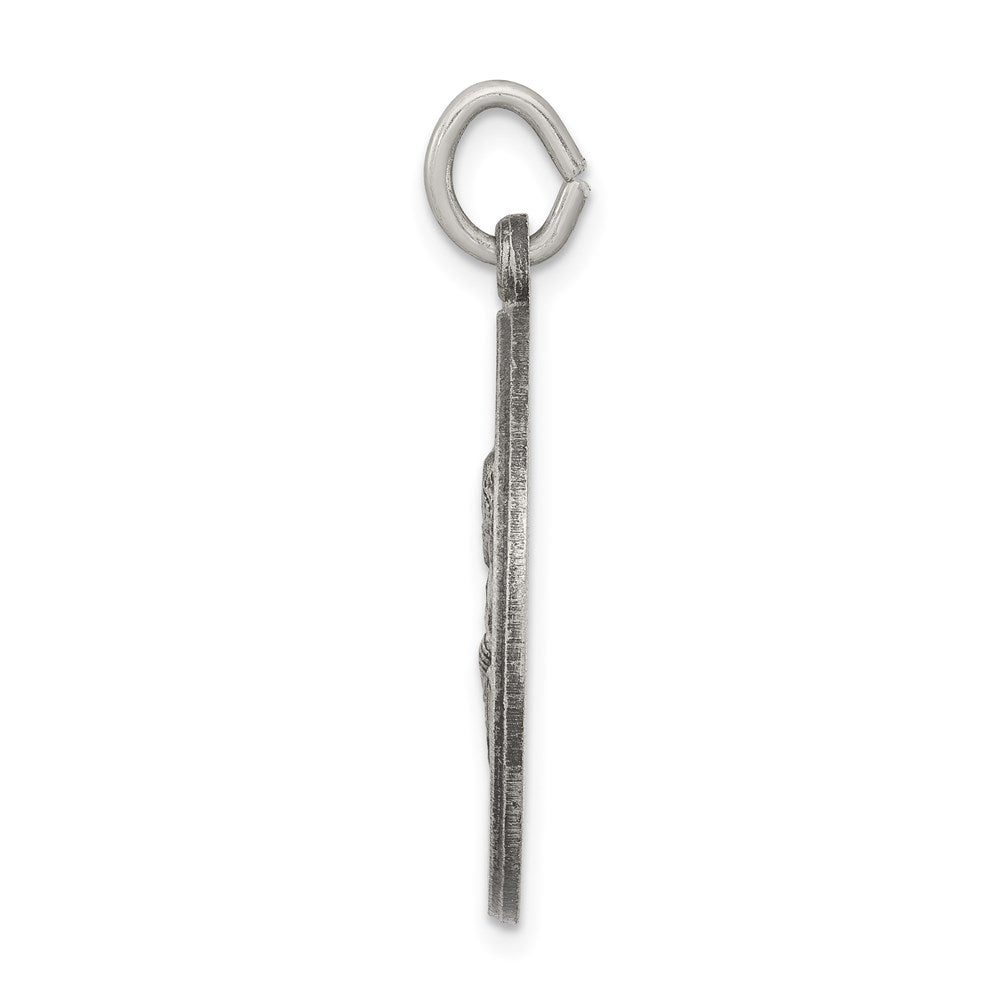 925 Sterling Silver Antiqued Saint Peter Medal Engravable Charm Pendant Jewelry Gifts (Length 1.21" Width 0.82")
