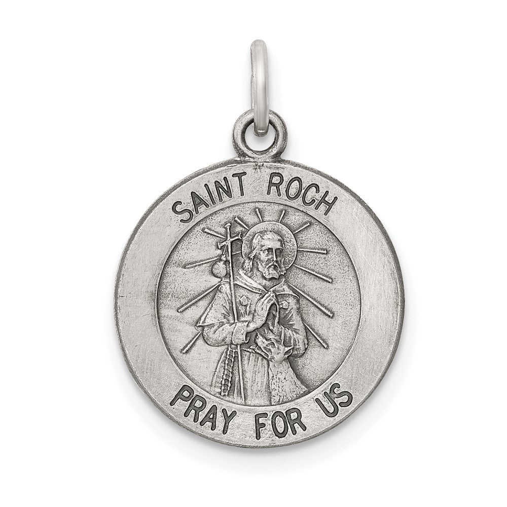 925 Sterling Silver Antiqued Saint Roch Medal Engravable Charm Pendant Jewelry Gifts (Length 0.78" Width 0.62")
