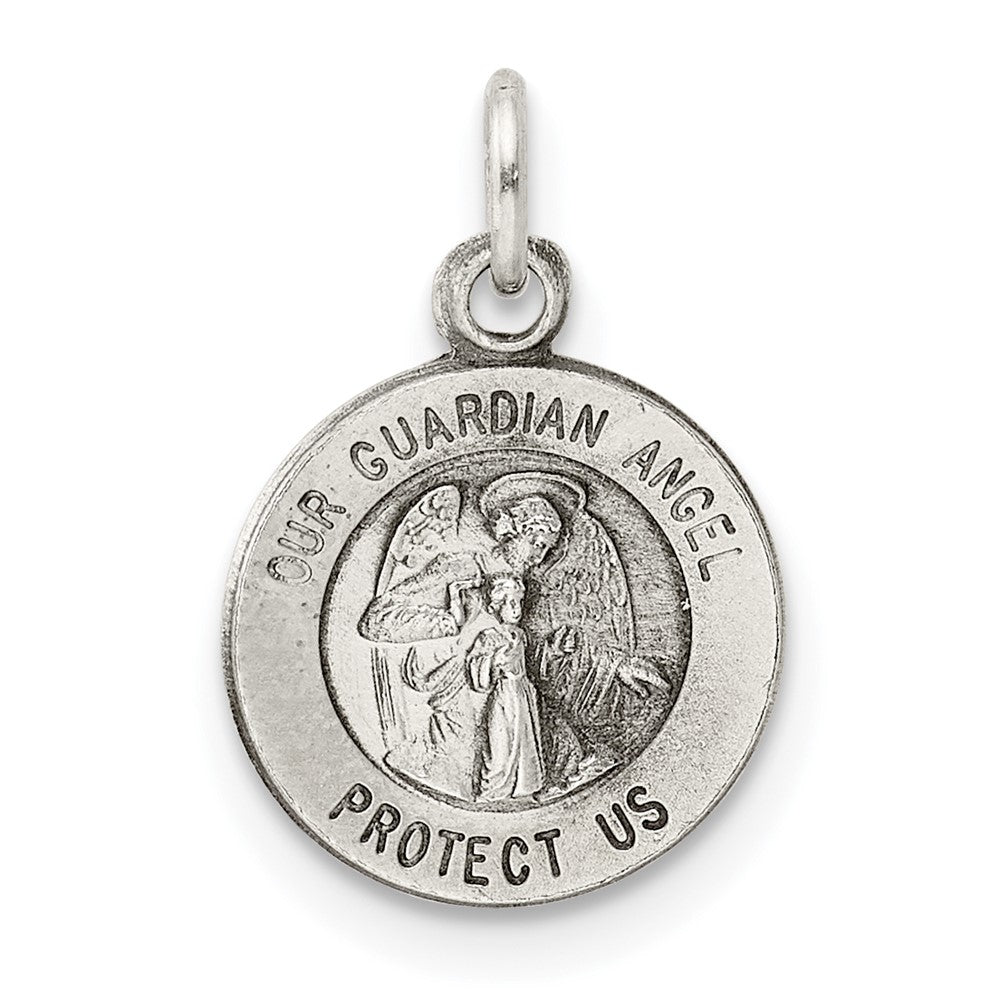 925 Sterling Silver Antiqued Guardian Angel Medal Engravable Charm Pendant Jewelry Gifts (Length 0.66" Width 0.47")
