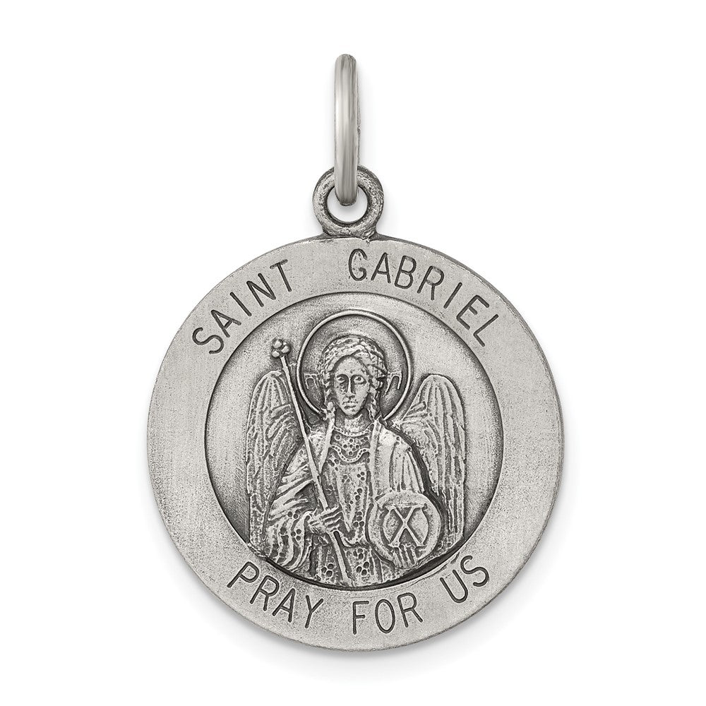 925 Sterling Silver Antiqued Saint Gabriel Medal Engravable Charm Pendant Jewelry Gifts (Length 0.98" Width 0.78")