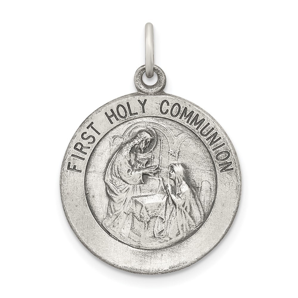 925 Sterling Silver Polished and Matte Finish Holy CommunionEngravable Charm Pendant Jewelry Gifts (Length 0.98" Width 0.78")
