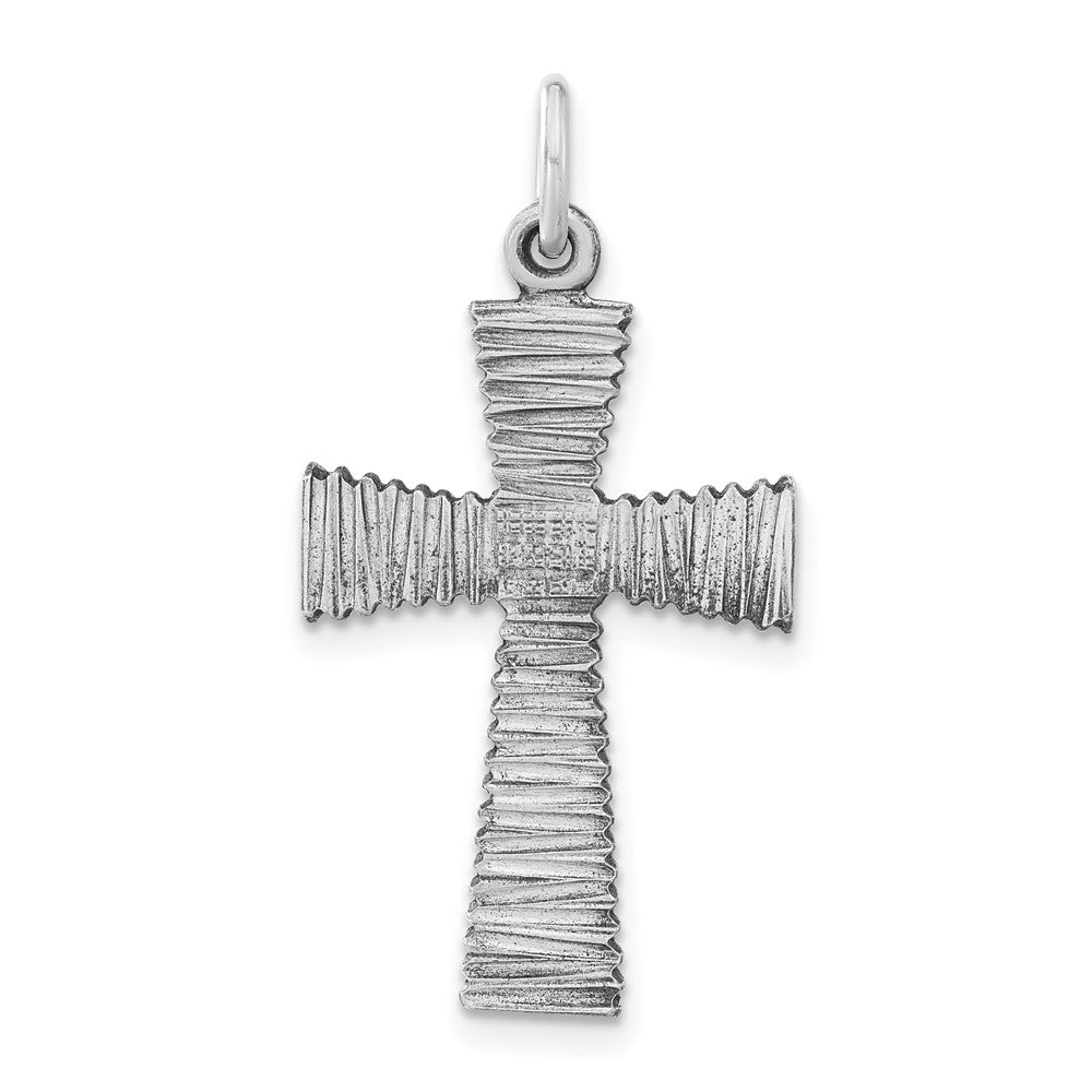 925 Sterling Silver Antiqued Textured Crucifix CrossEngravable Charm Pendant Jewelry Gifts (Length 1.33" Width 0.69")